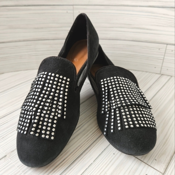 Zara Suede Loafers with Silver Studded Fringe Women's Size 6.5 / 37 - Picture 1 of 11